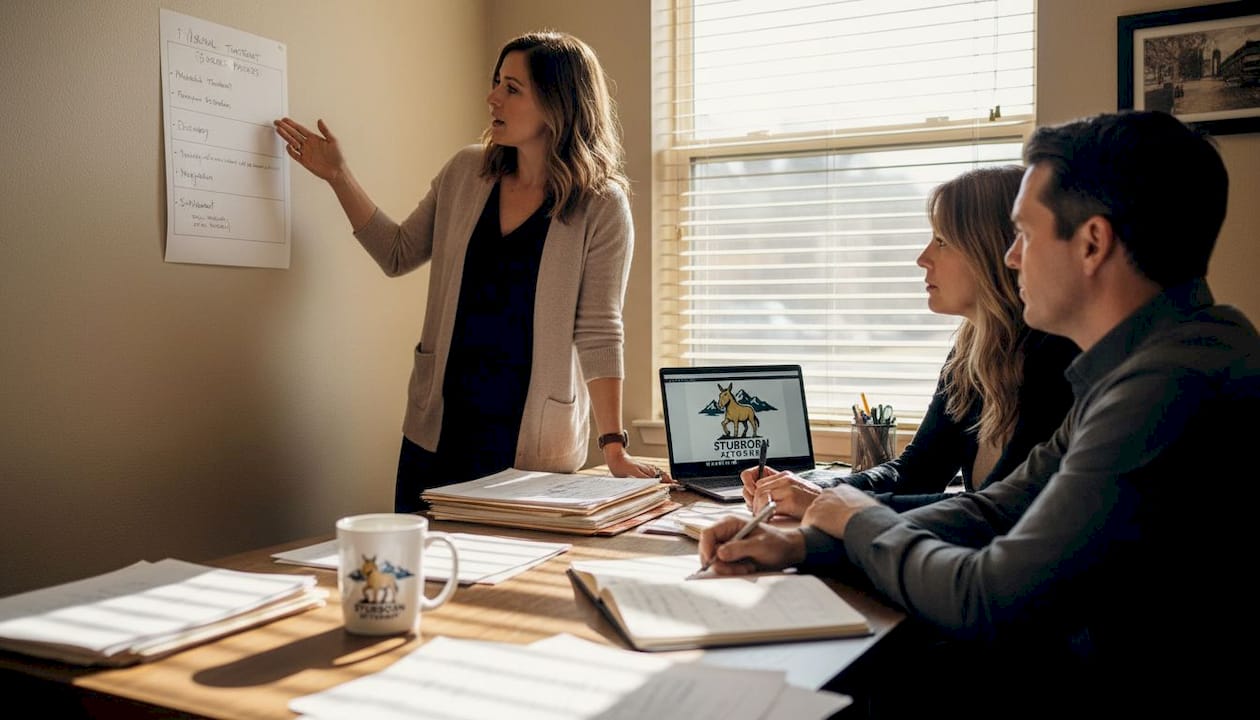 Lawyer walking clients through legal process