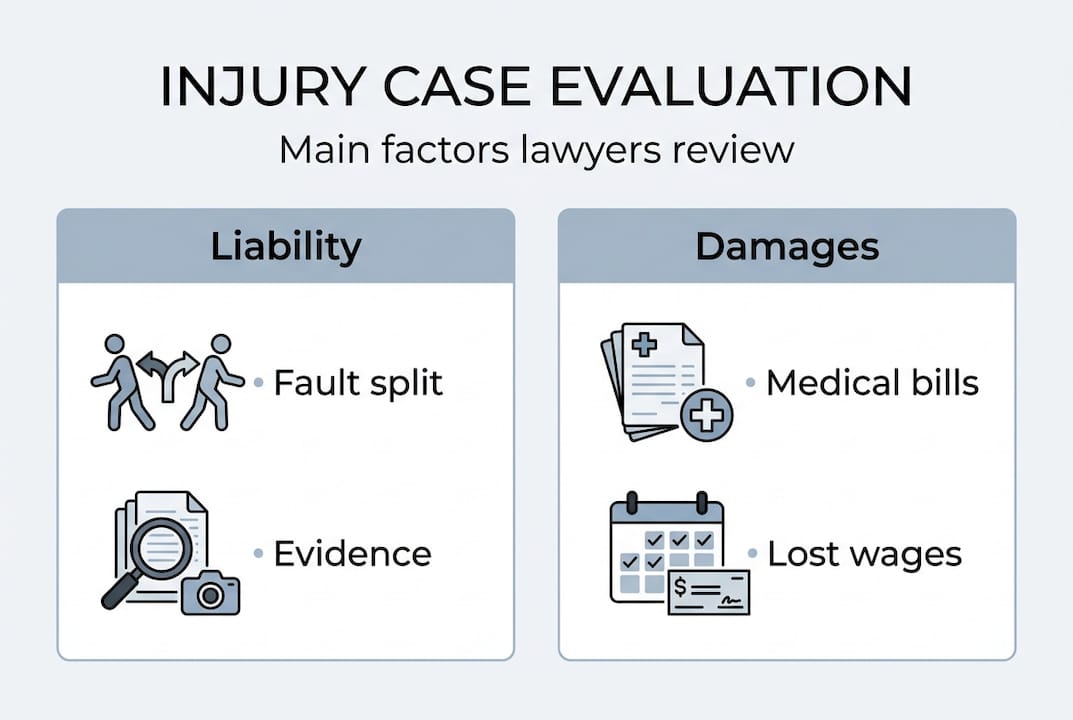 Infographic with main injury claim evaluation factors
