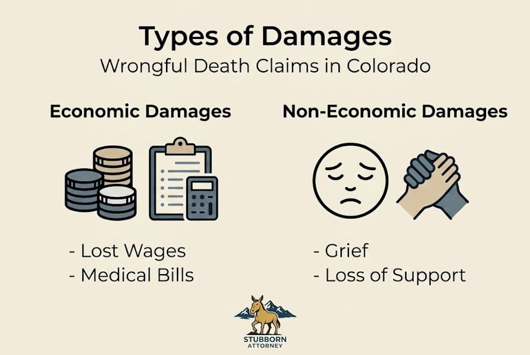 Infographic summarizing damages in Colorado wrongful death