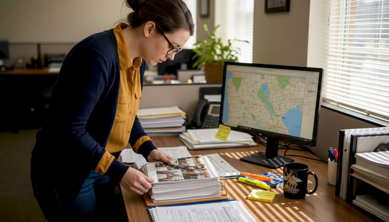 Paralegal reviewing car accident evidence