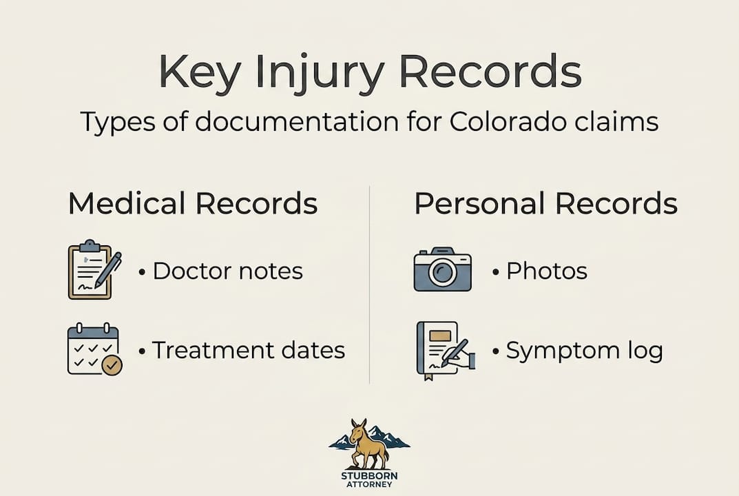 Infographic showing Colorado injury documentation essentials