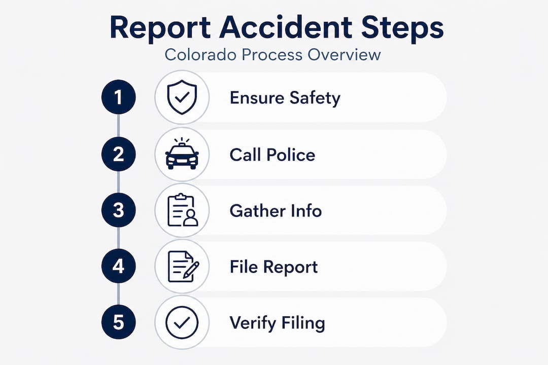 Infographic showing steps to report accident Colorado