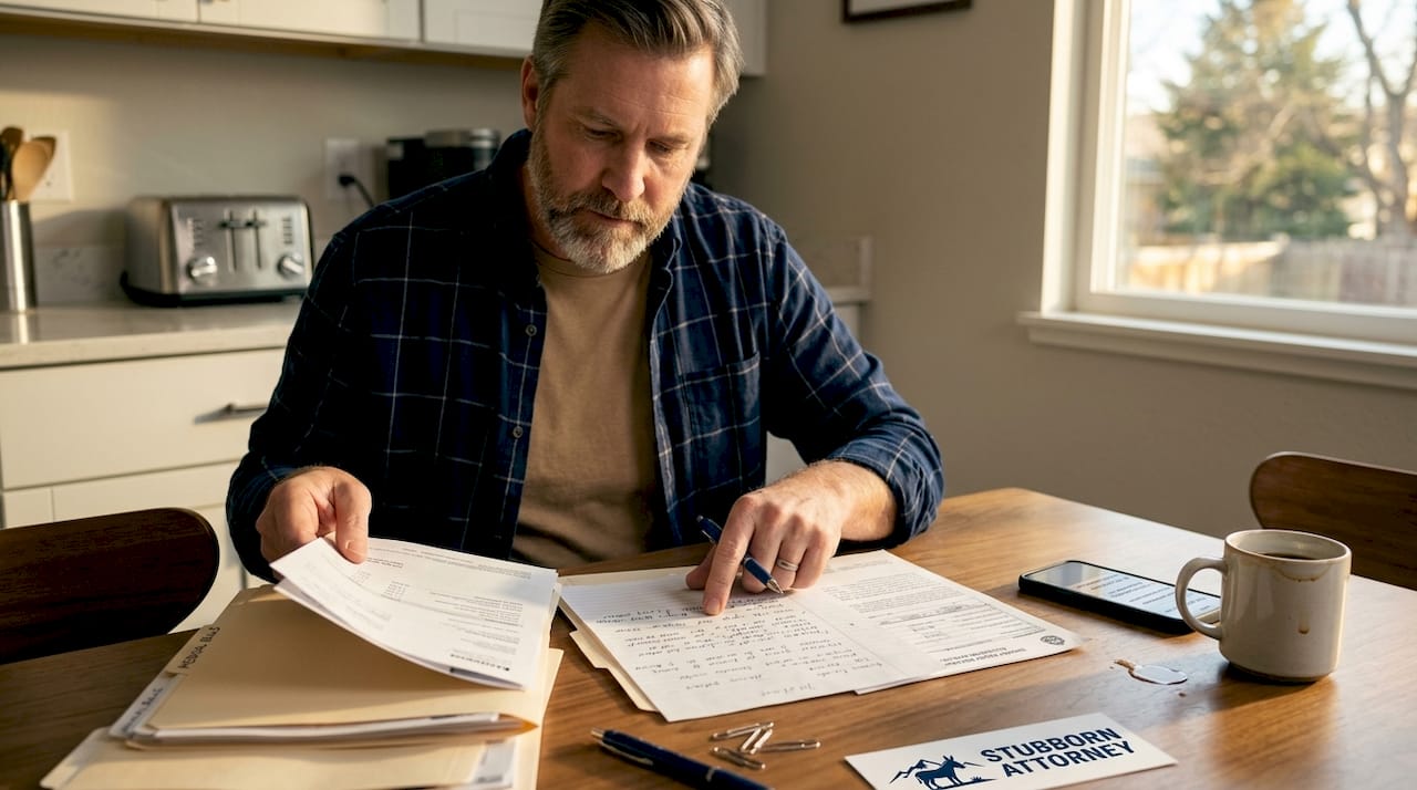 Man organizing Colorado accident claim paperwork