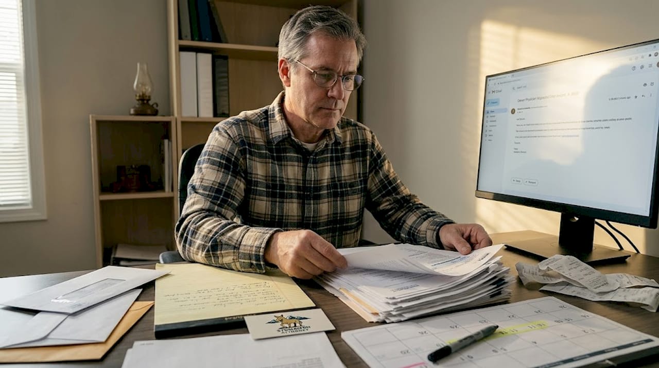 Man reviewing medical records for injury claim