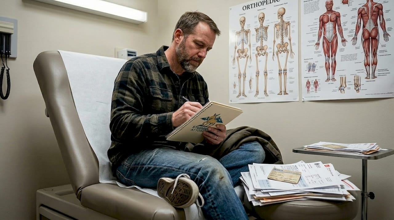 Patient updating injury records at doctor visit