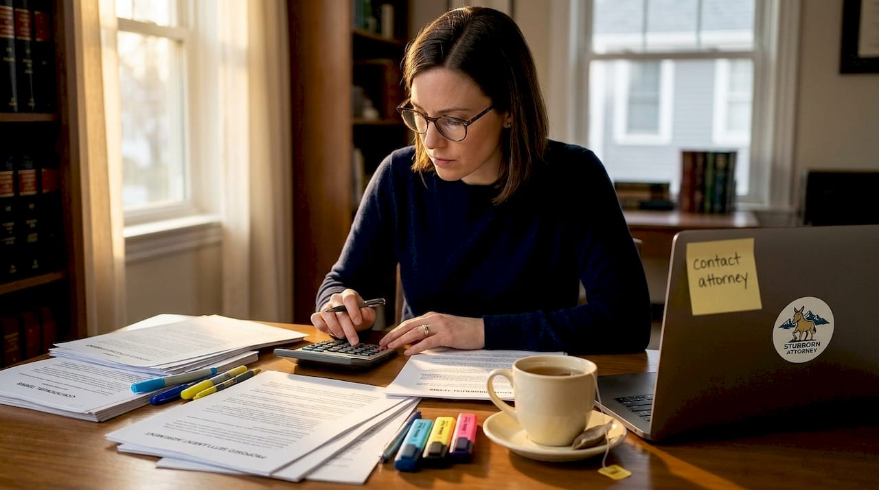 Woman calculating injury settlement payout