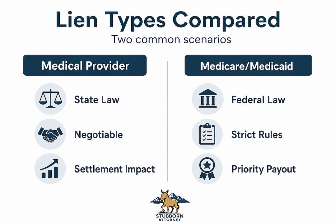 Infographic comparing medical provider and Medicare liens