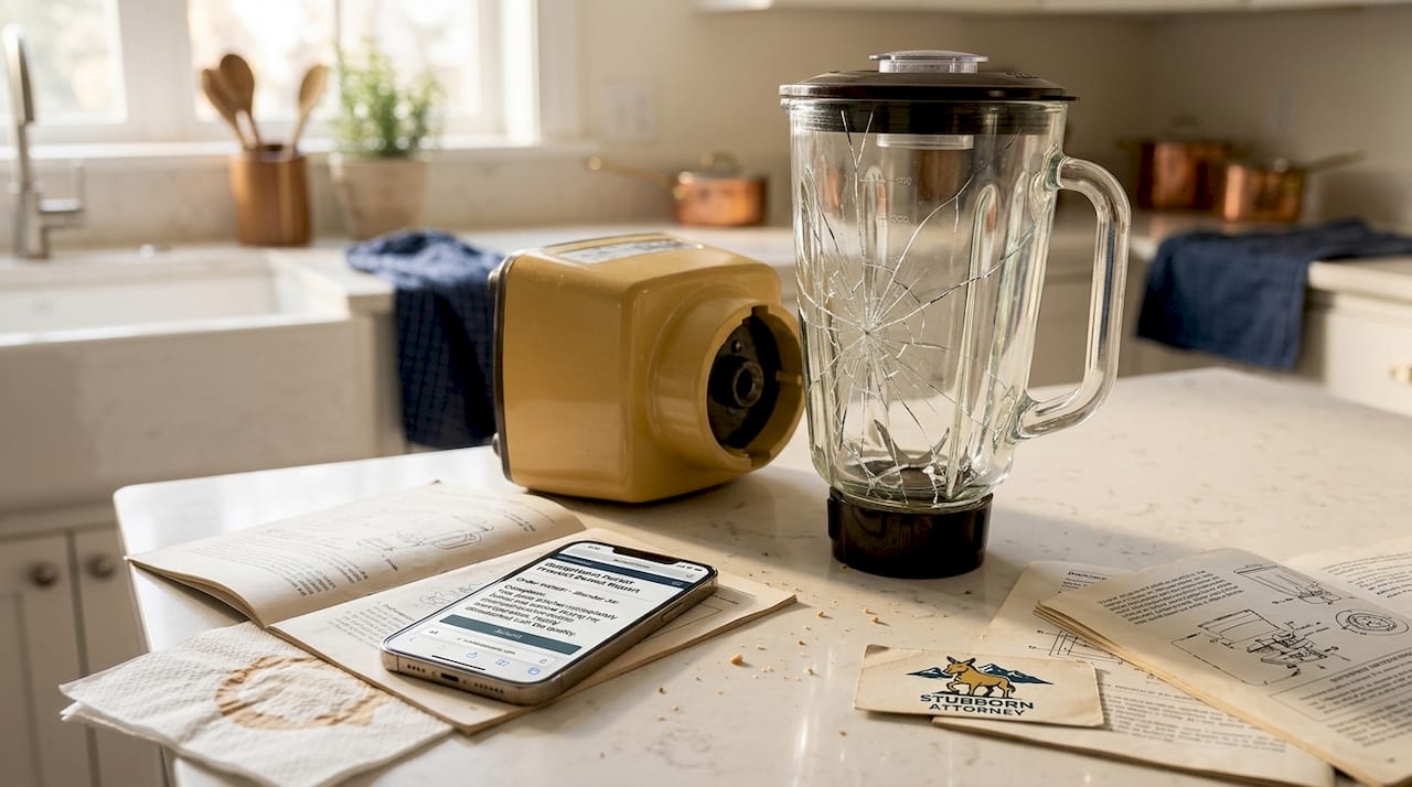 Broken blender on kitchen counter