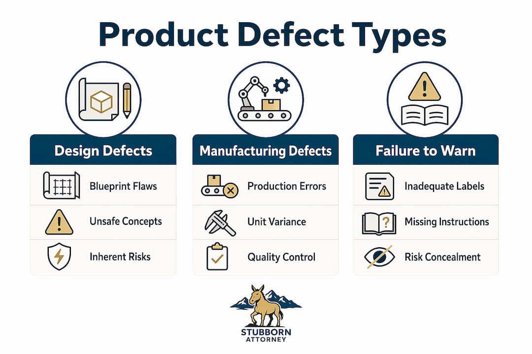 Infographic outlining main product defect types