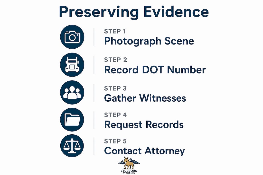 Infographic showing steps to preserve truck accident evidence