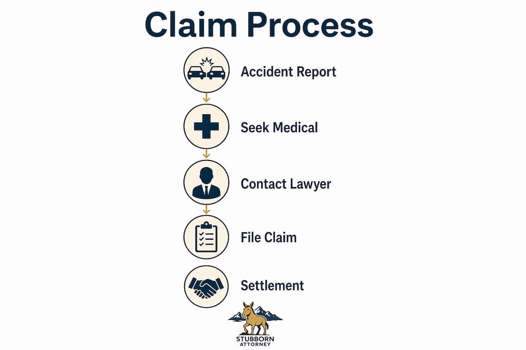 Infographic illustrating car accident claim process steps in Colorado Springs