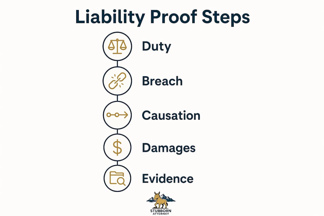 Infographic illustrating steps to prove liability in car accident case