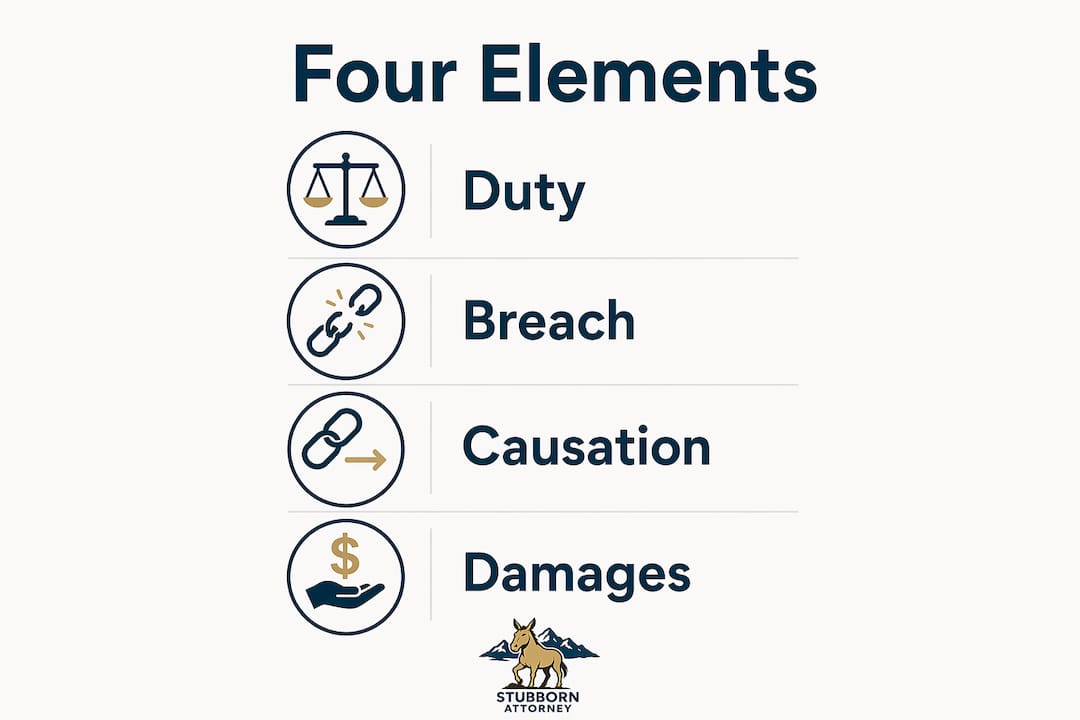 Infographic illustrating four legal elements of negligence