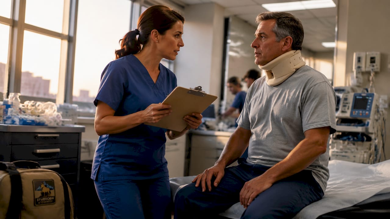 Nurse assisting injured patient in hospital