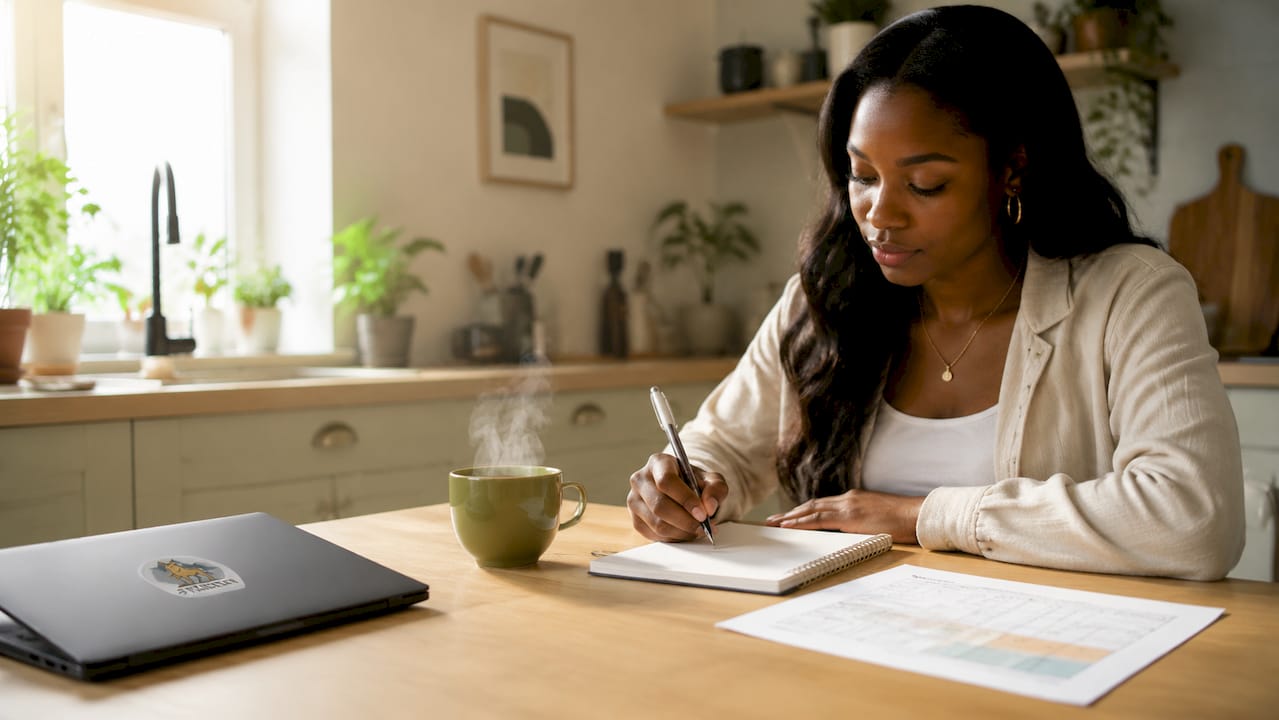 Woman preparing notes before lawyer meeting
