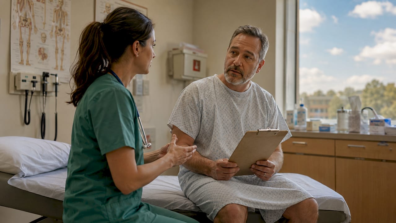 Patient receiving medical examination in hospital