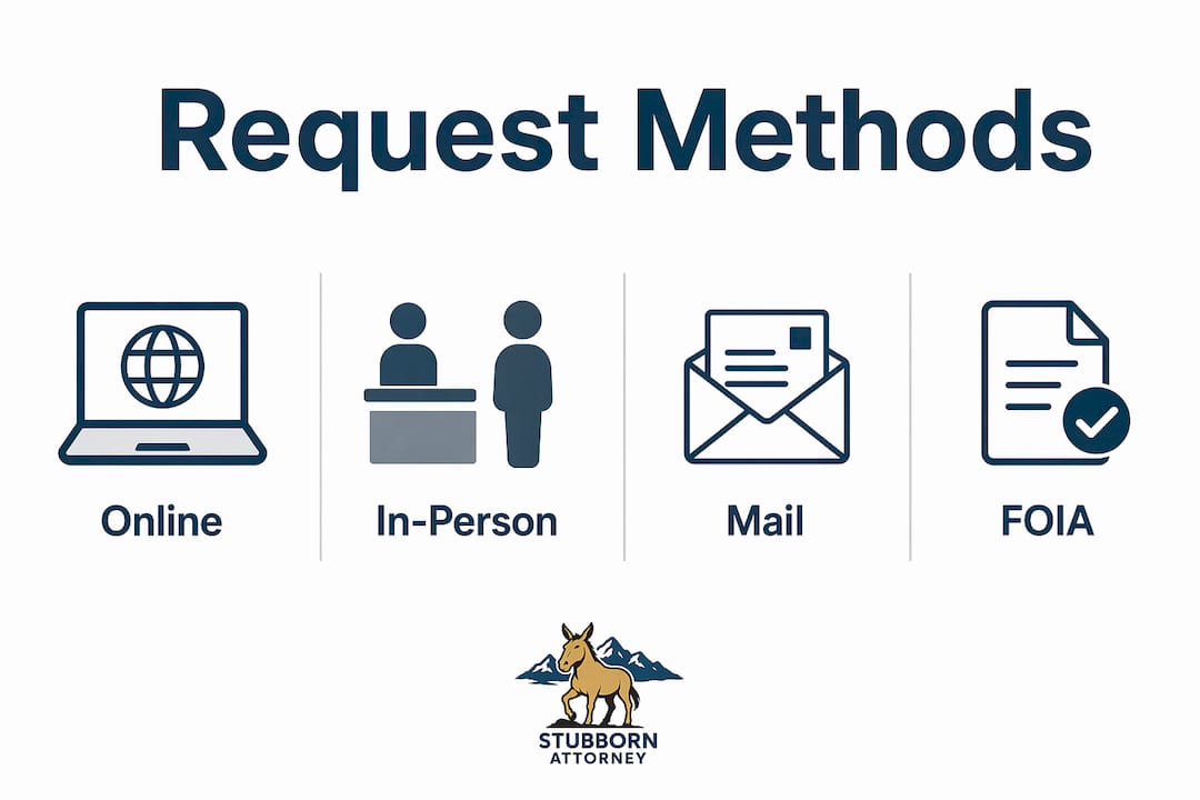 Infographic illustrating ways to request police reports