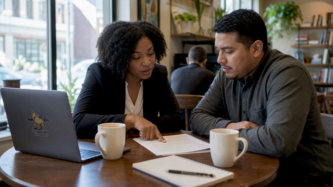 Lawyer and client discussing fault-based MVA claim