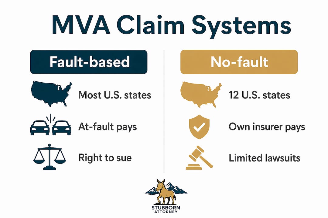 Infographic comparing fault-based vs no-fault MVA claims