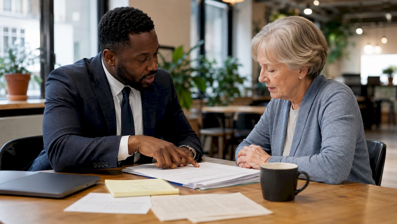 Attorney and client discussing injury damages