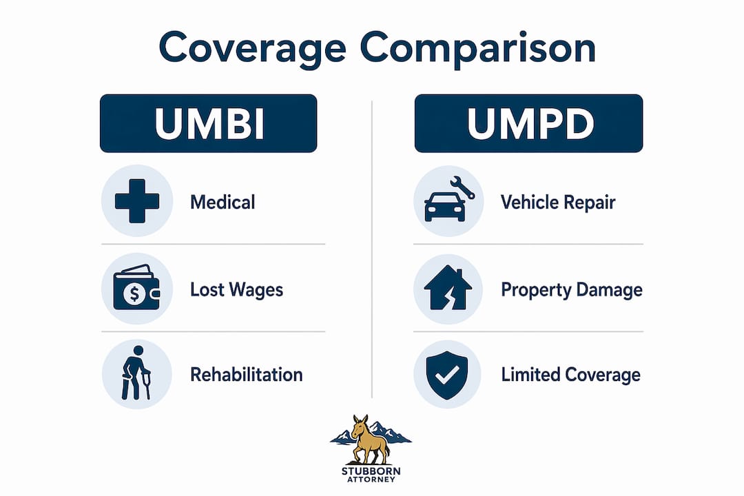 Infographic comparing UMBI and UMPD uninsured motorist coverage