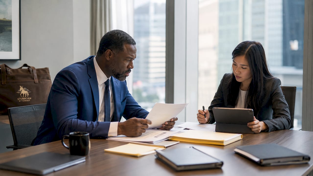 Attorney and client discussing negligence claim