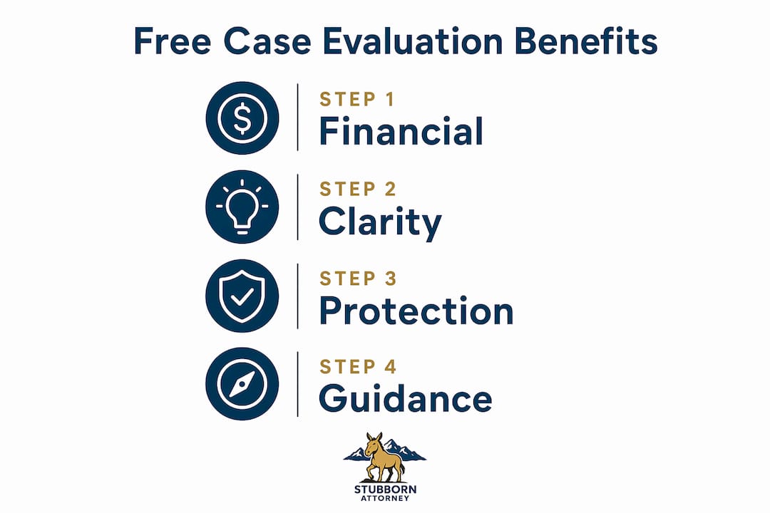 Infographic illustrating key benefits of free case evaluations