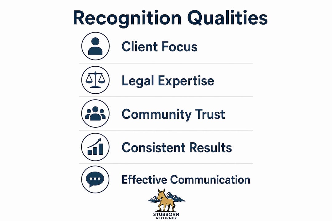 Infographic showing qualities to earn attorney recognition