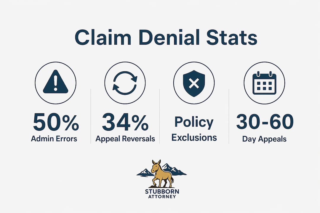 Infographic showing statistics on insurance claim denial reasons