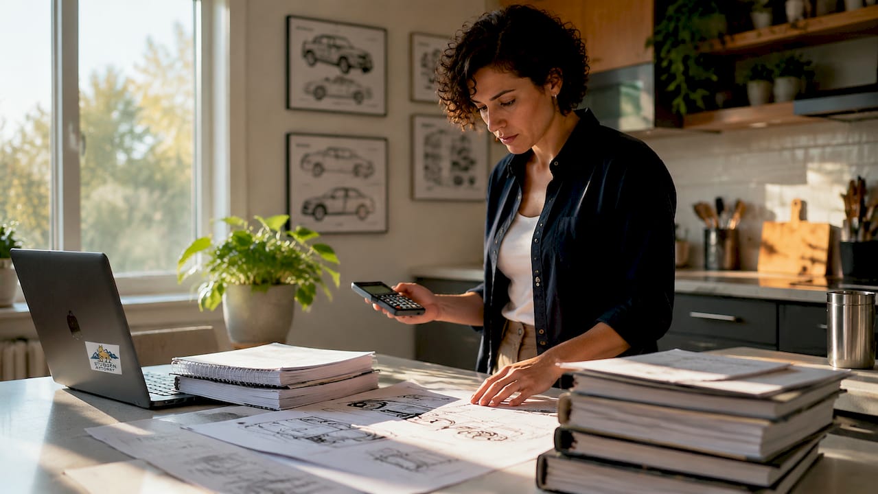 Accident reconstruction expert analyzing data in office