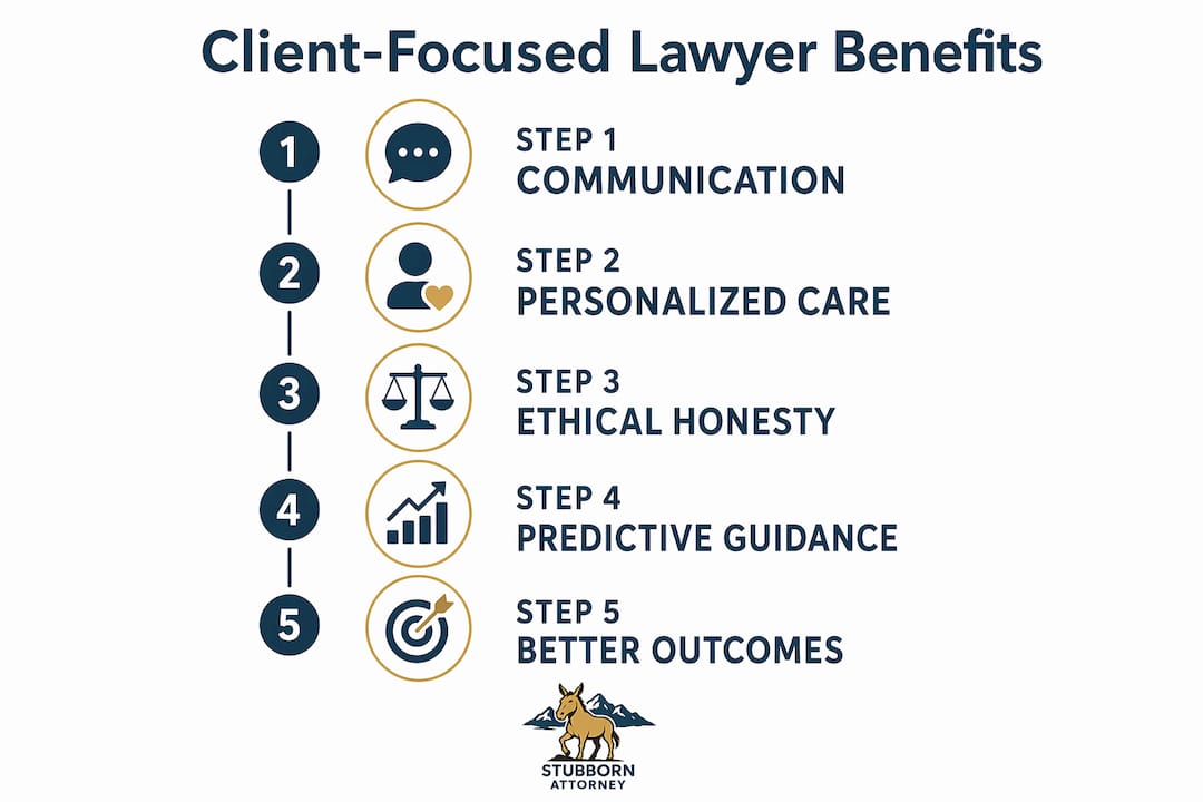 Infographic outlining benefits of client-focused lawyers