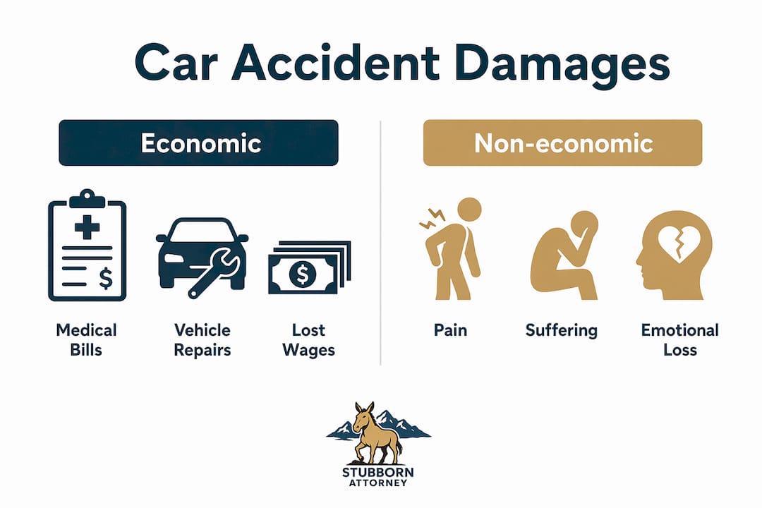 Infographic contrasting economic and non-economic damages after car accident