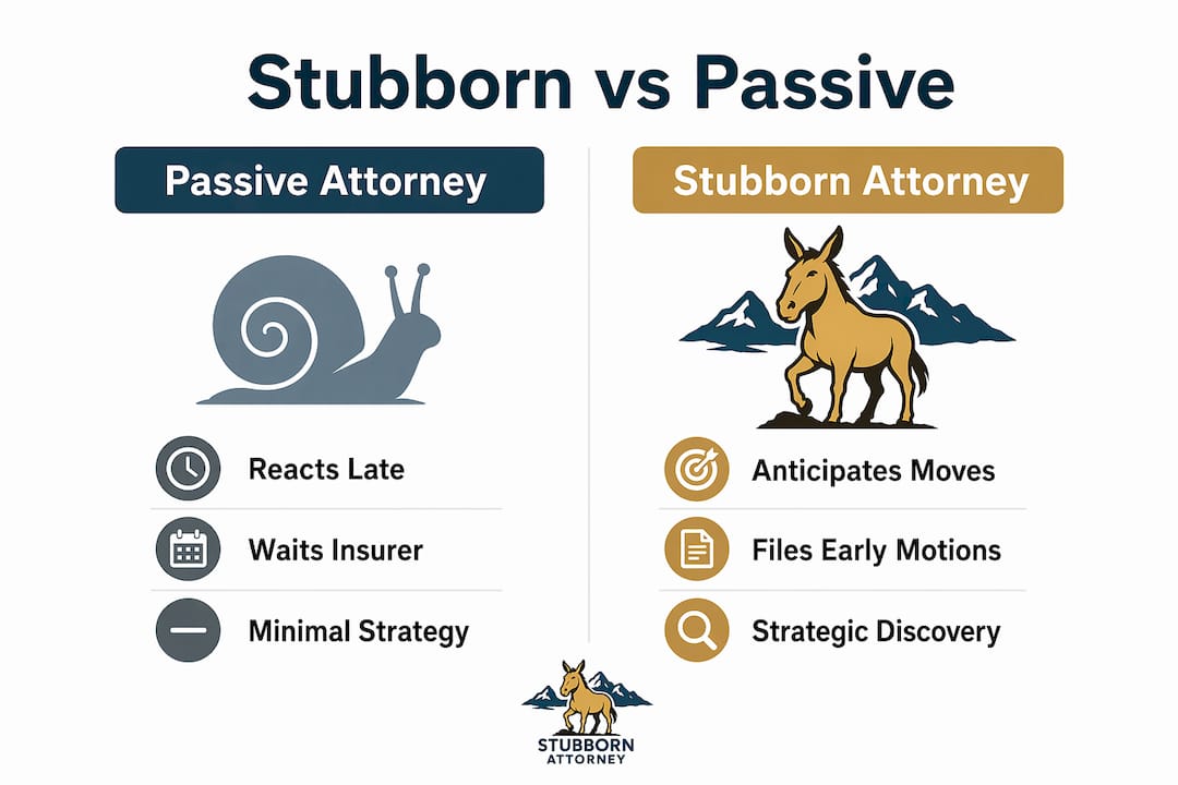 Infographic comparing stubborn and passive attorney qualities