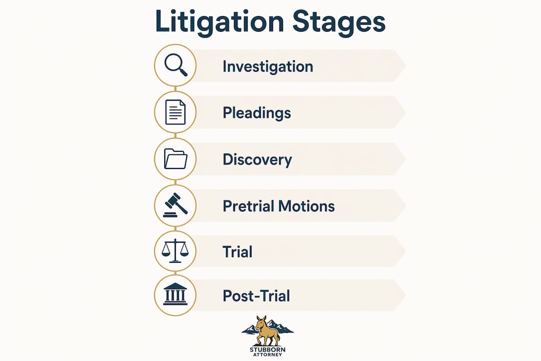 Infographic showing stages of litigation process