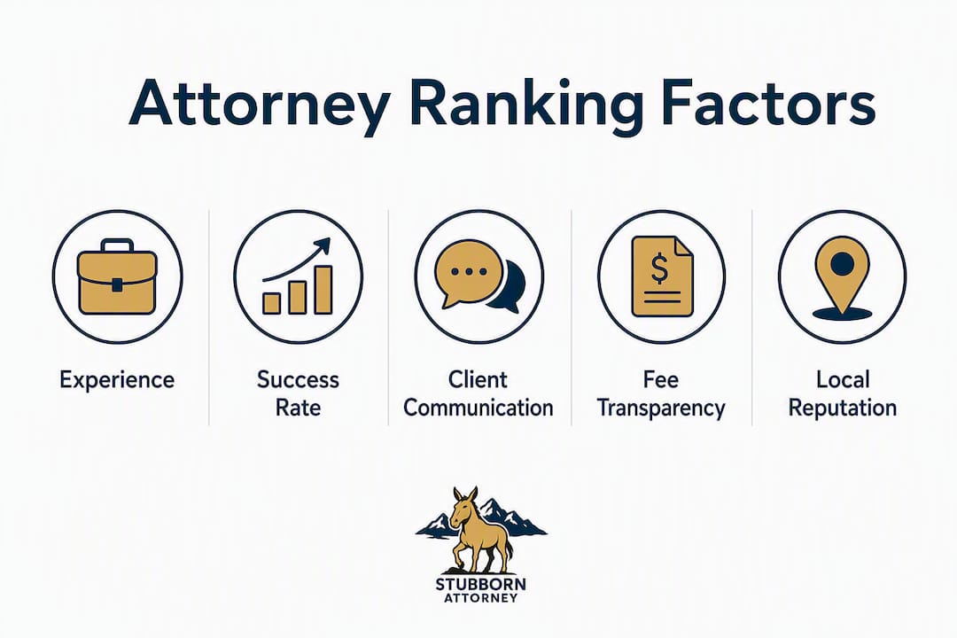 Infographic showing factors for ranking personal injury attorneys