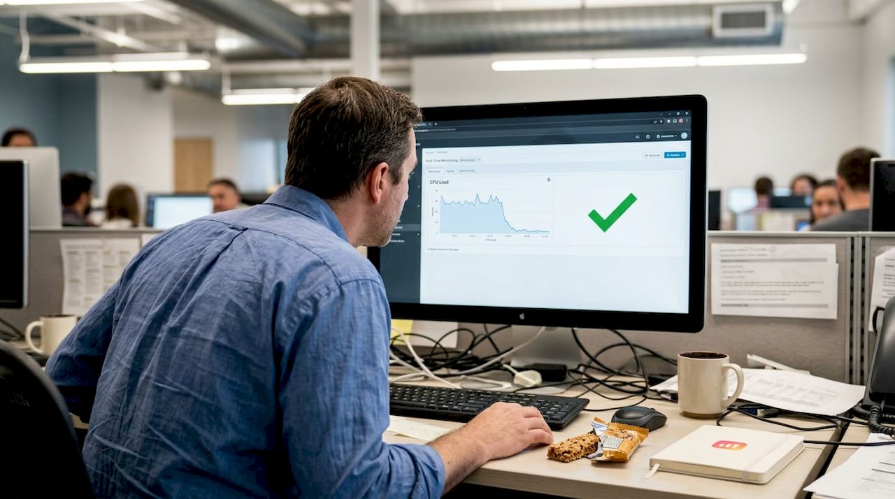 IT specialist reviewing AI automated alerts