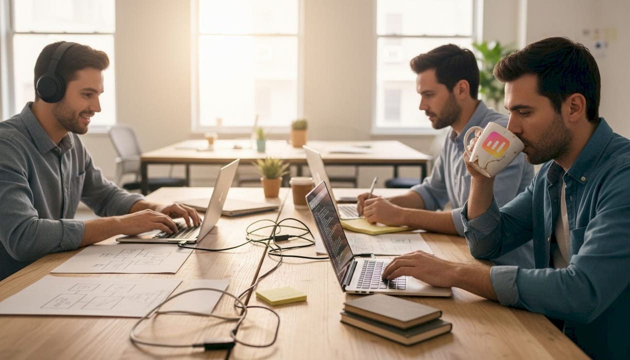Engineers automating cloud workflow tasks
