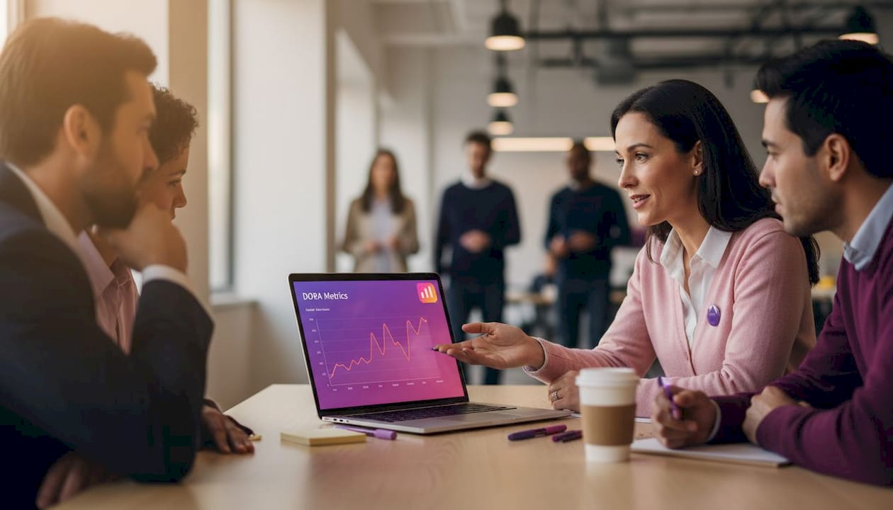 Manager and team review DevOps DORA metrics
