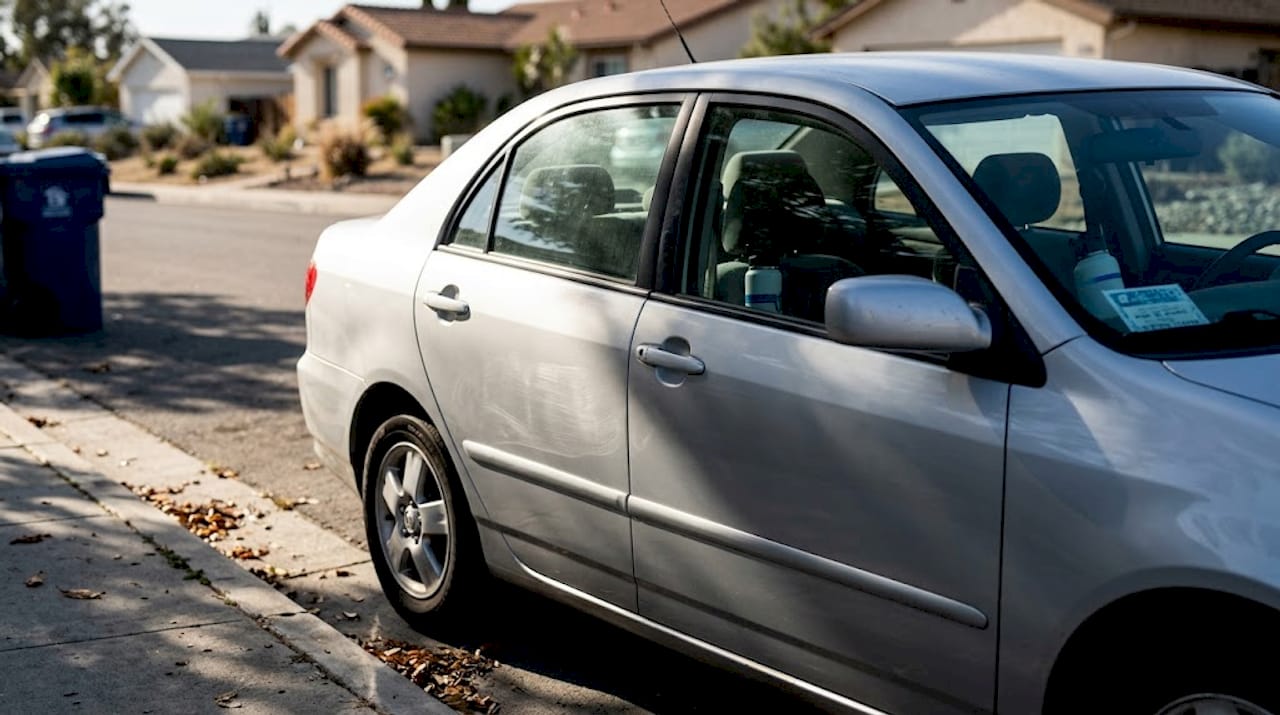 Car paint in strong sun with swirl marks visible