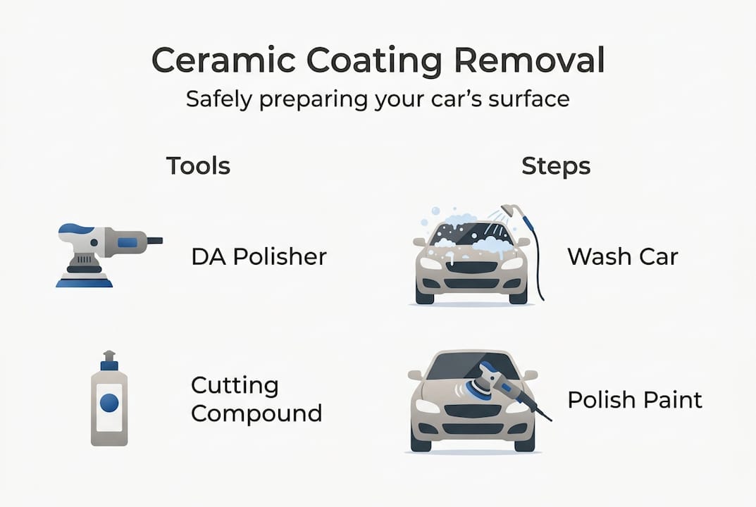 Infographic on tools and steps for ceramic coating removal