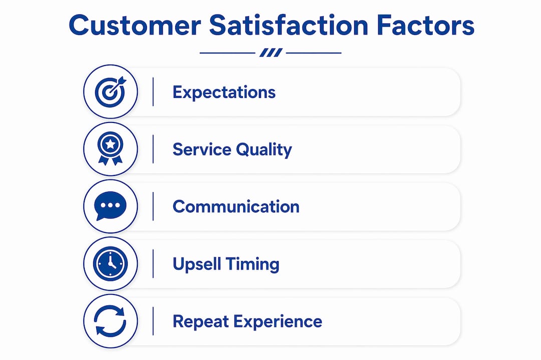 Infographic showing key factors influencing customer satisfaction in detailing services