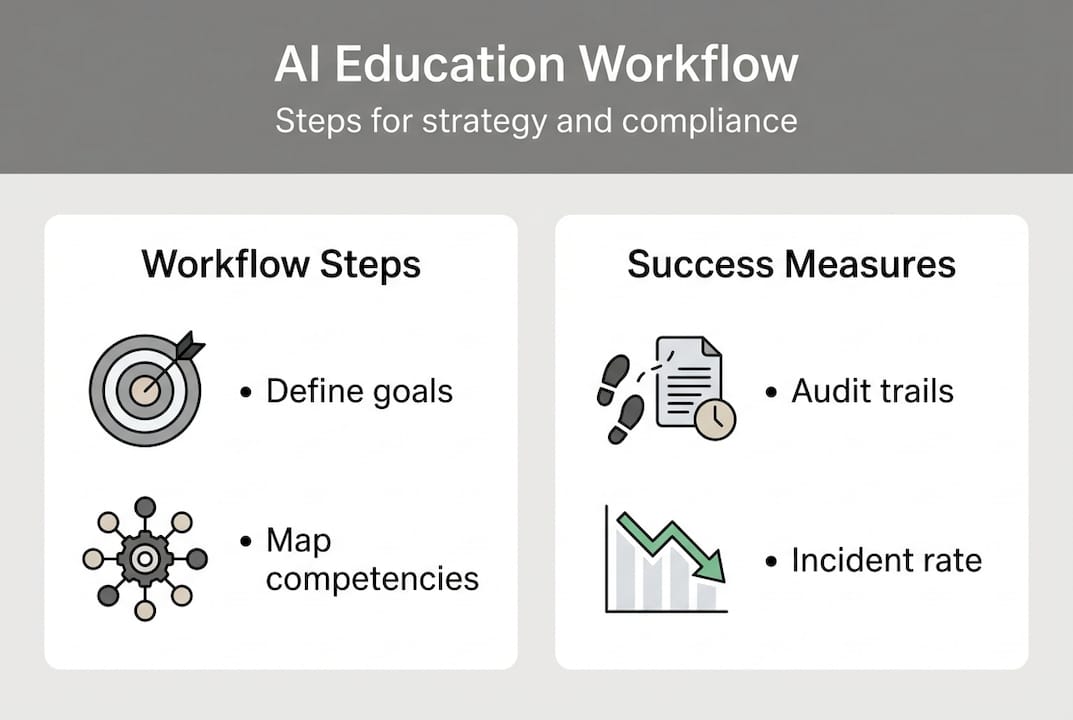 Infographic illustrating AI education workflow and metrics