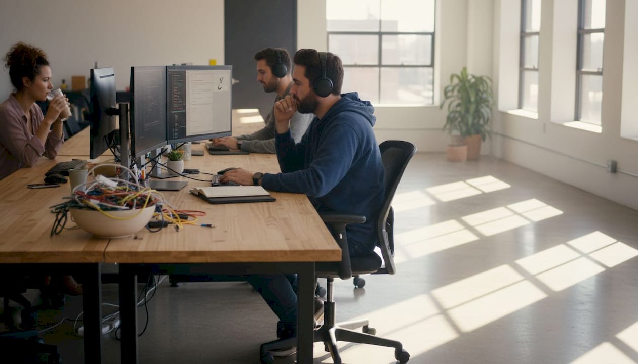 Developers using AI tools in workspace