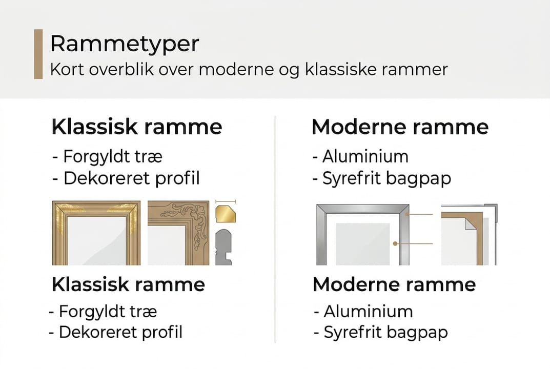 Oversigt: Klassiske og moderne rammetyper forklaret i en infografik