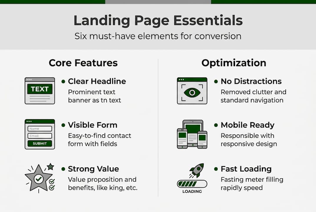 Infographic showing landing page essentials and optimization