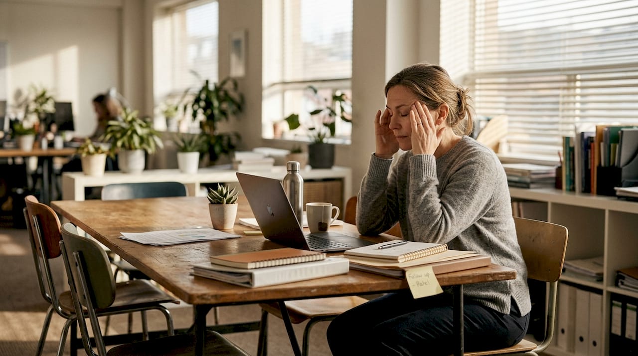 Clinician reviewing notes in shared workspace