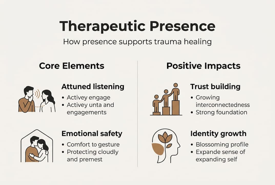 Infographic summarizing presence in trauma therapy