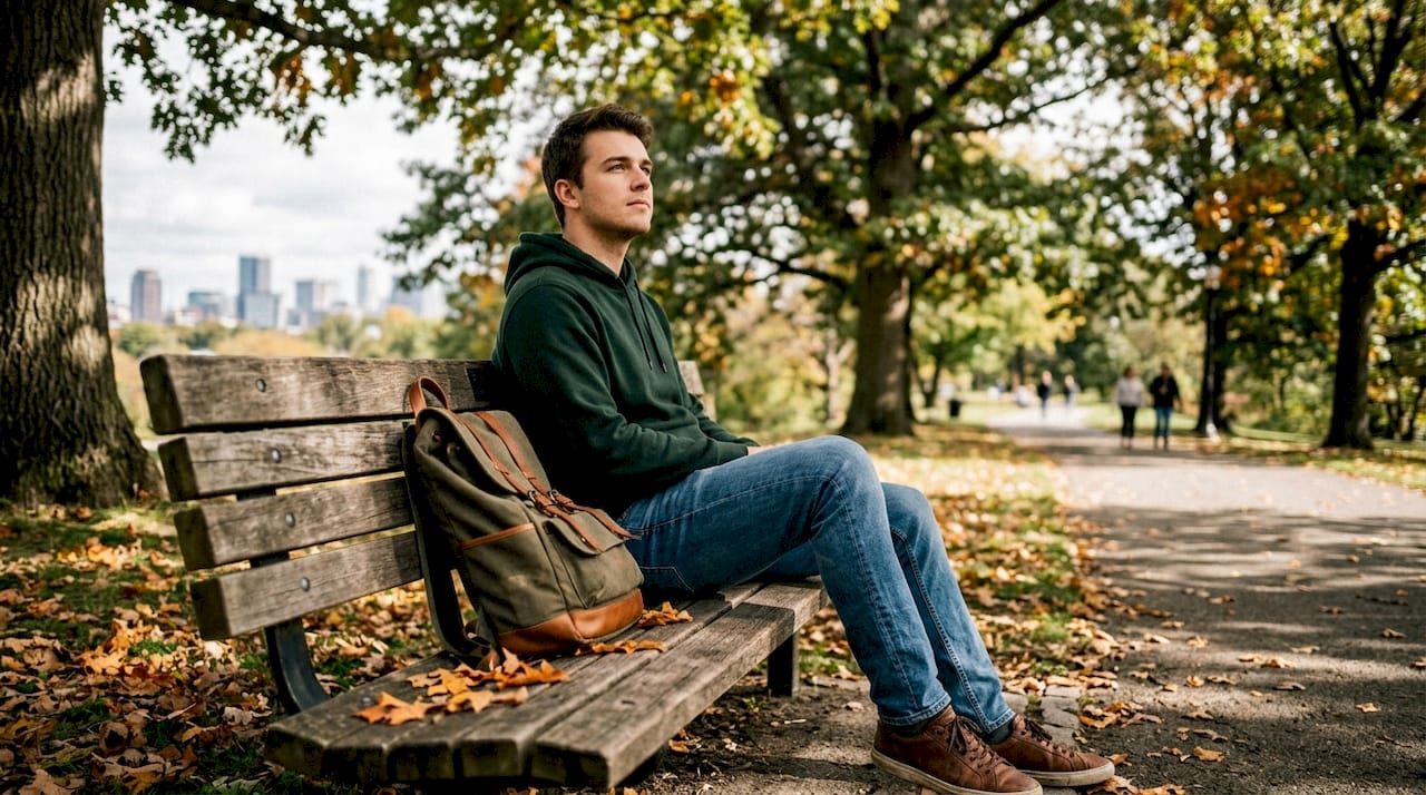 Man practicing grounding exercise outdoors