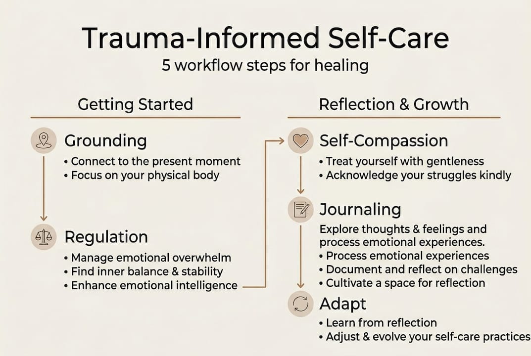 Infographic summarizing trauma-informed self-care steps