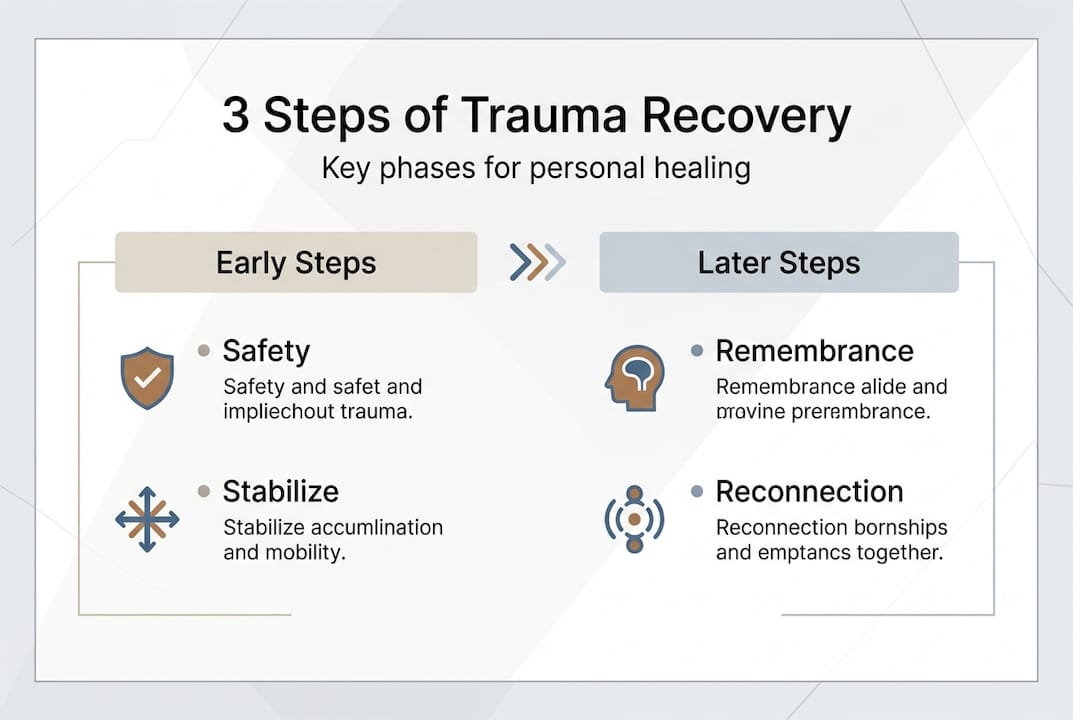 Infographic shows three steps of trauma recovery